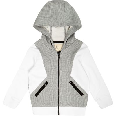 Mini boys grey panel hoodie